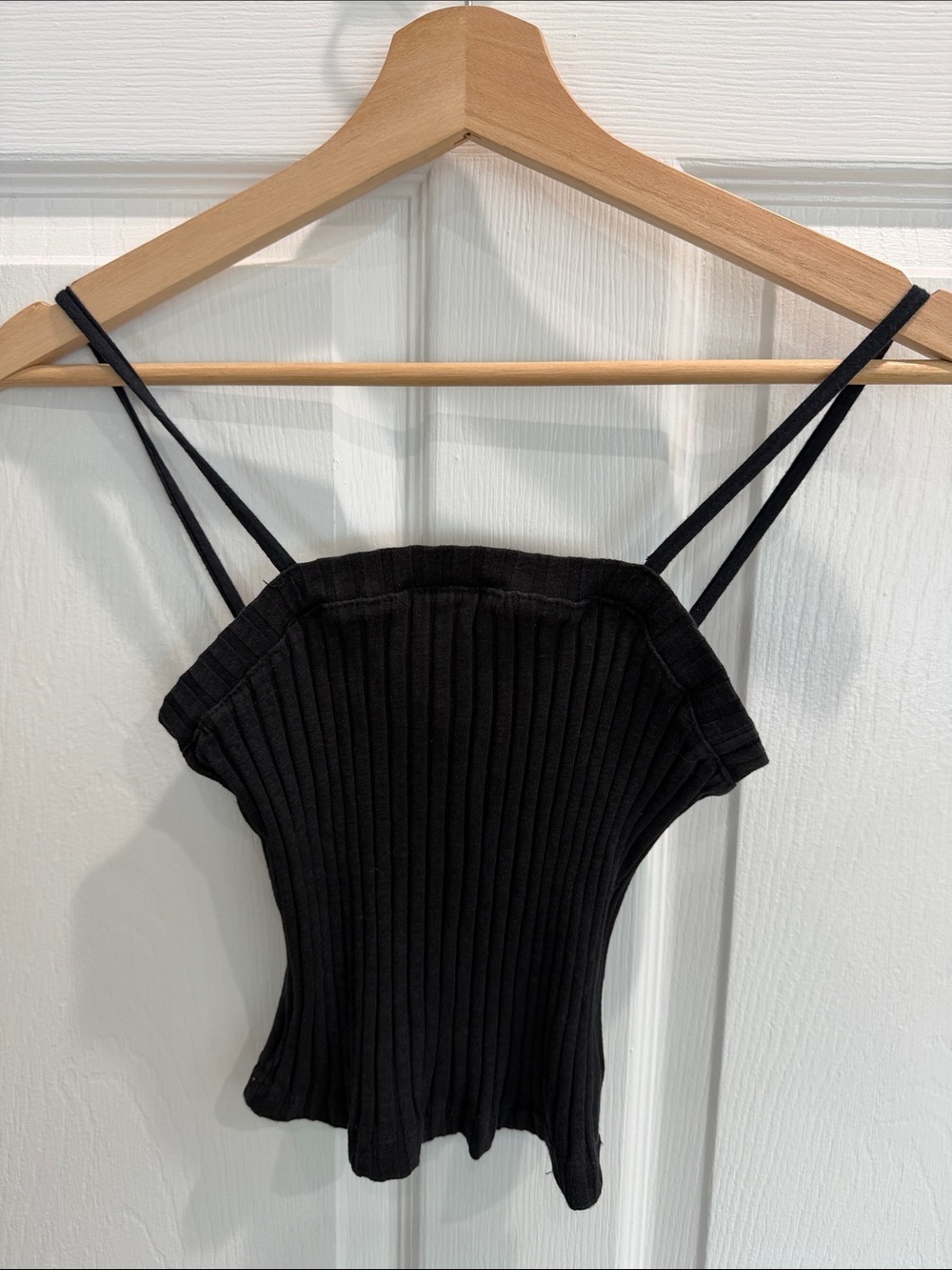 Project Social T Black Ribbed Double Spaghetti-Strap Tank